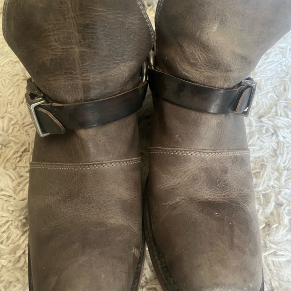 Grey Leather Ankle Boots with Buckle Detail - Picture 3 of 6